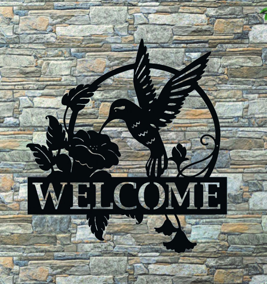 Hummingbird Welcome Sign – Handcrafted Metal Sign, 22"