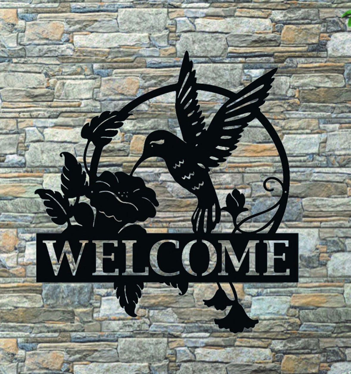 Hummingbird Welcome Sign – Handcrafted Metal Sign, 22"