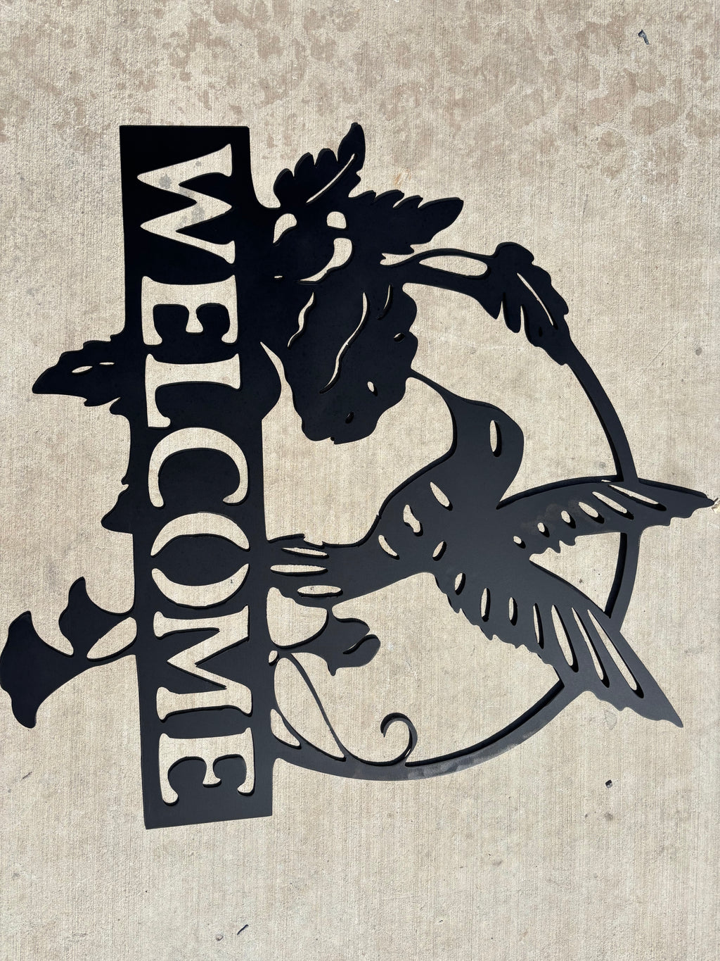 Hummingbird Welcome Sign – Handcrafted Metal Sign, 22"