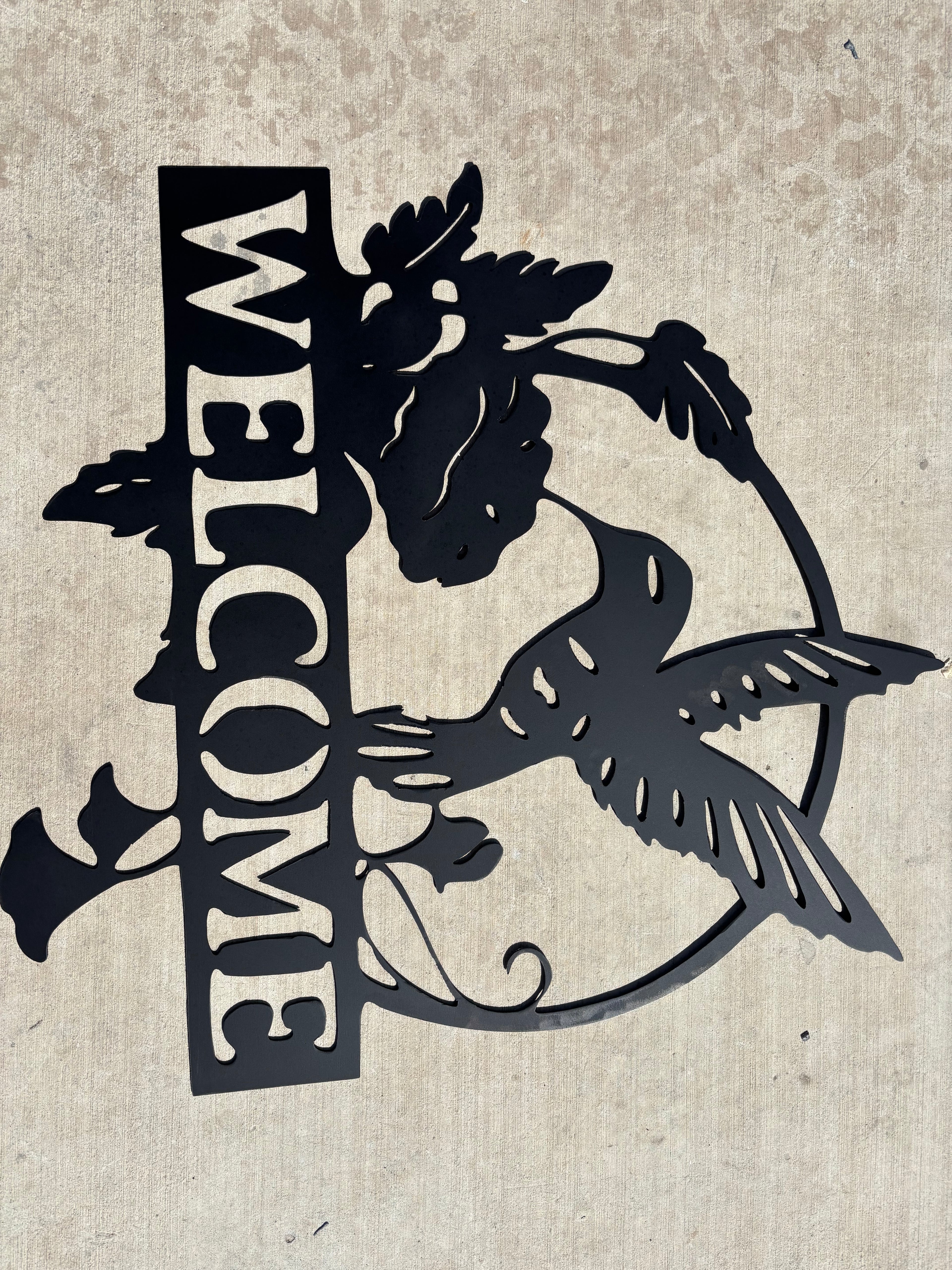 Hummingbird Welcome Sign – Handcrafted Metal Sign, 22"