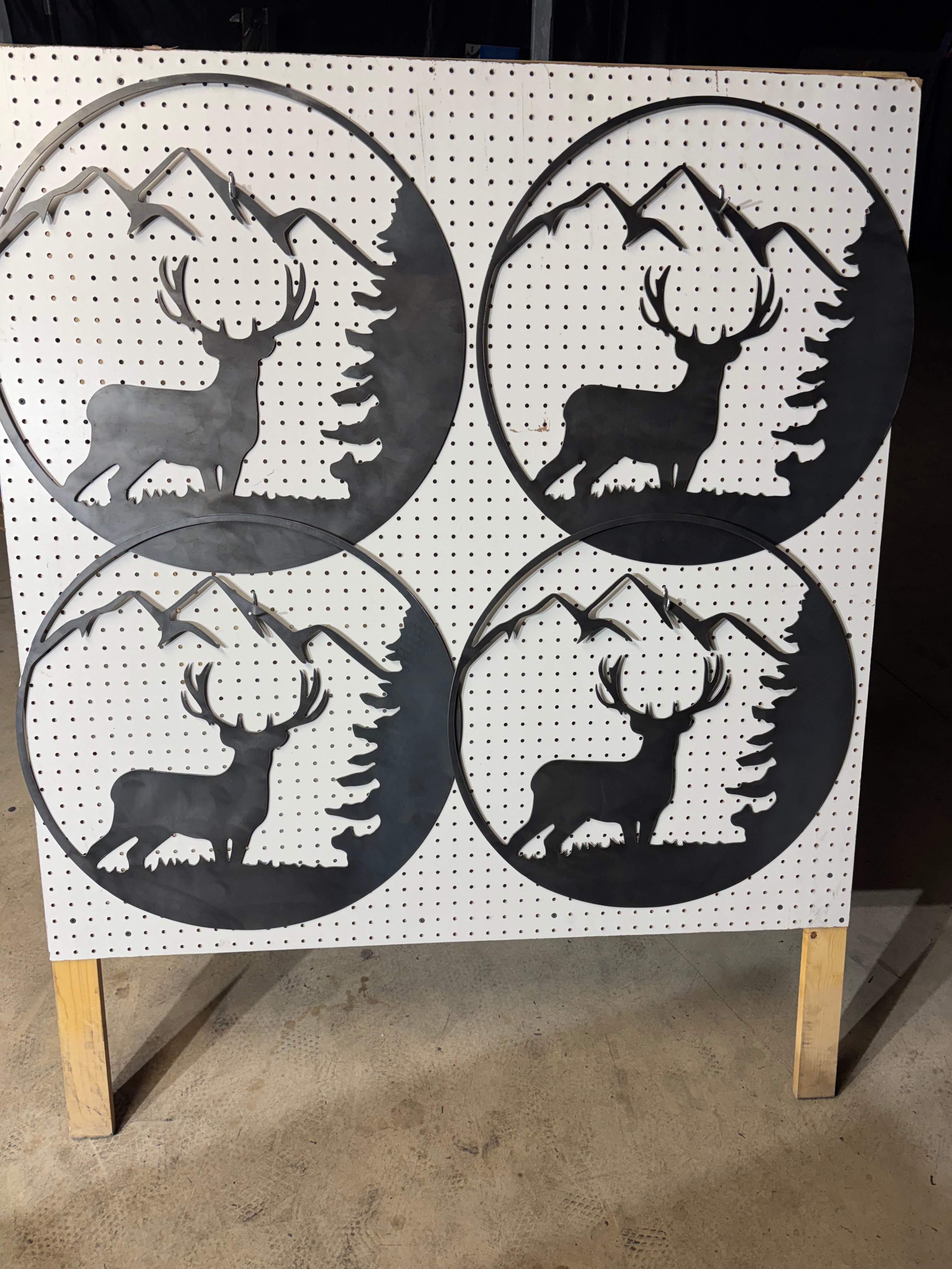 Deer with Mountains Metal Sign – Handcrafted, 27"